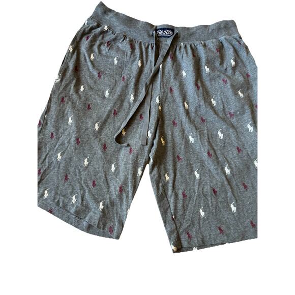 Polo Ralph Lauren Mens Med 100% Cotton Gray Sleep Shorts AOP Pony Logo MSRP $50 - Picture 8 of 11